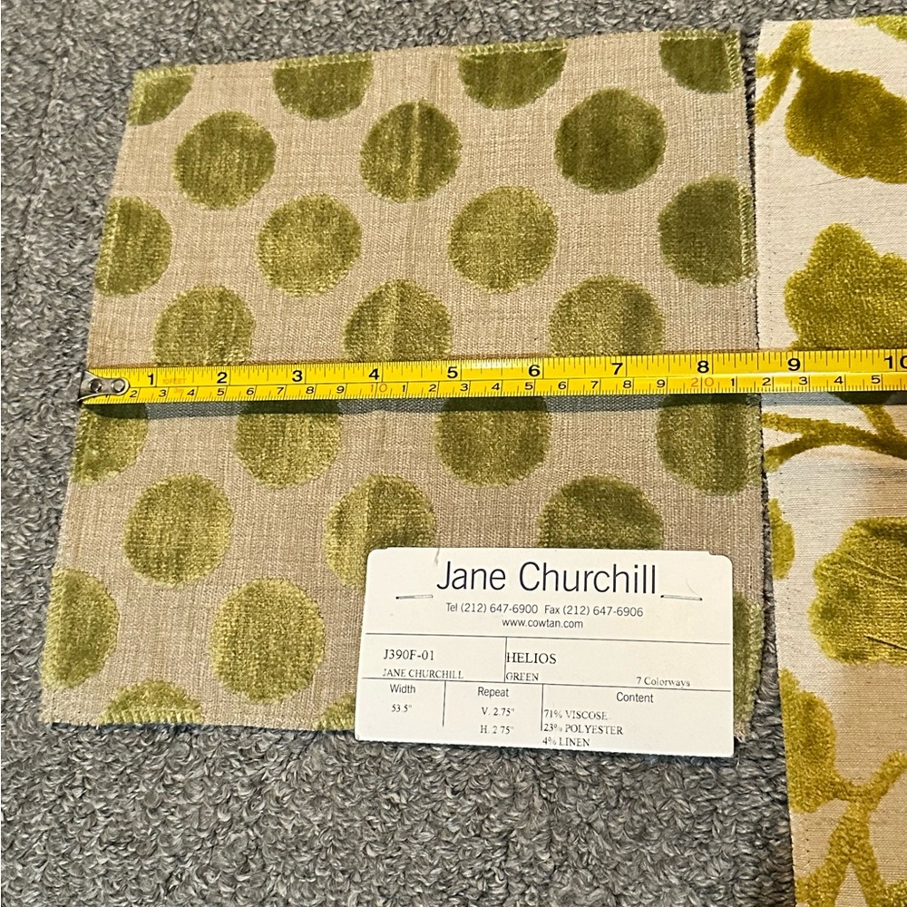Lot of 2 Jane Churchill Fabric Sample Remnants Leaf Circles Dots Green Crafts - Picture 3 of 9